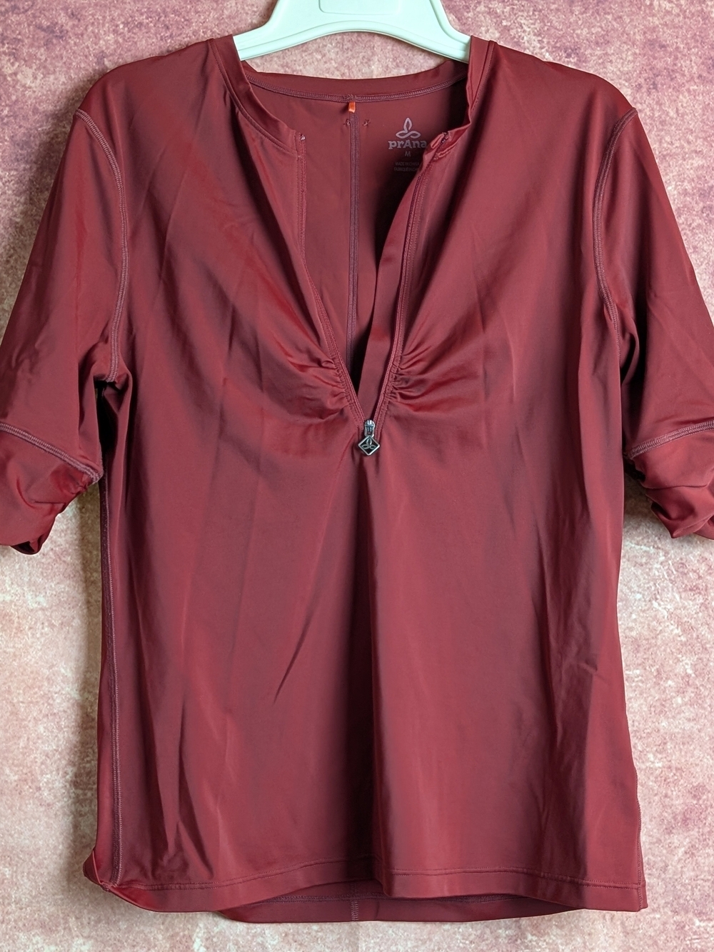 Prana Wine Red Short-Sleeve Zip Notch Performance Tee
